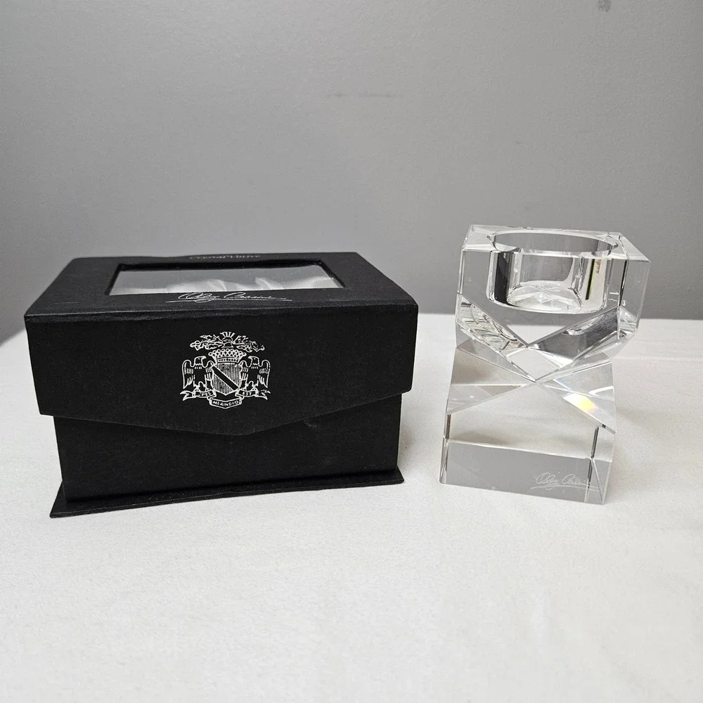 Oleg Cassini Crystal Votive Candle Holder‎ Signed Geometric Modernist with Box